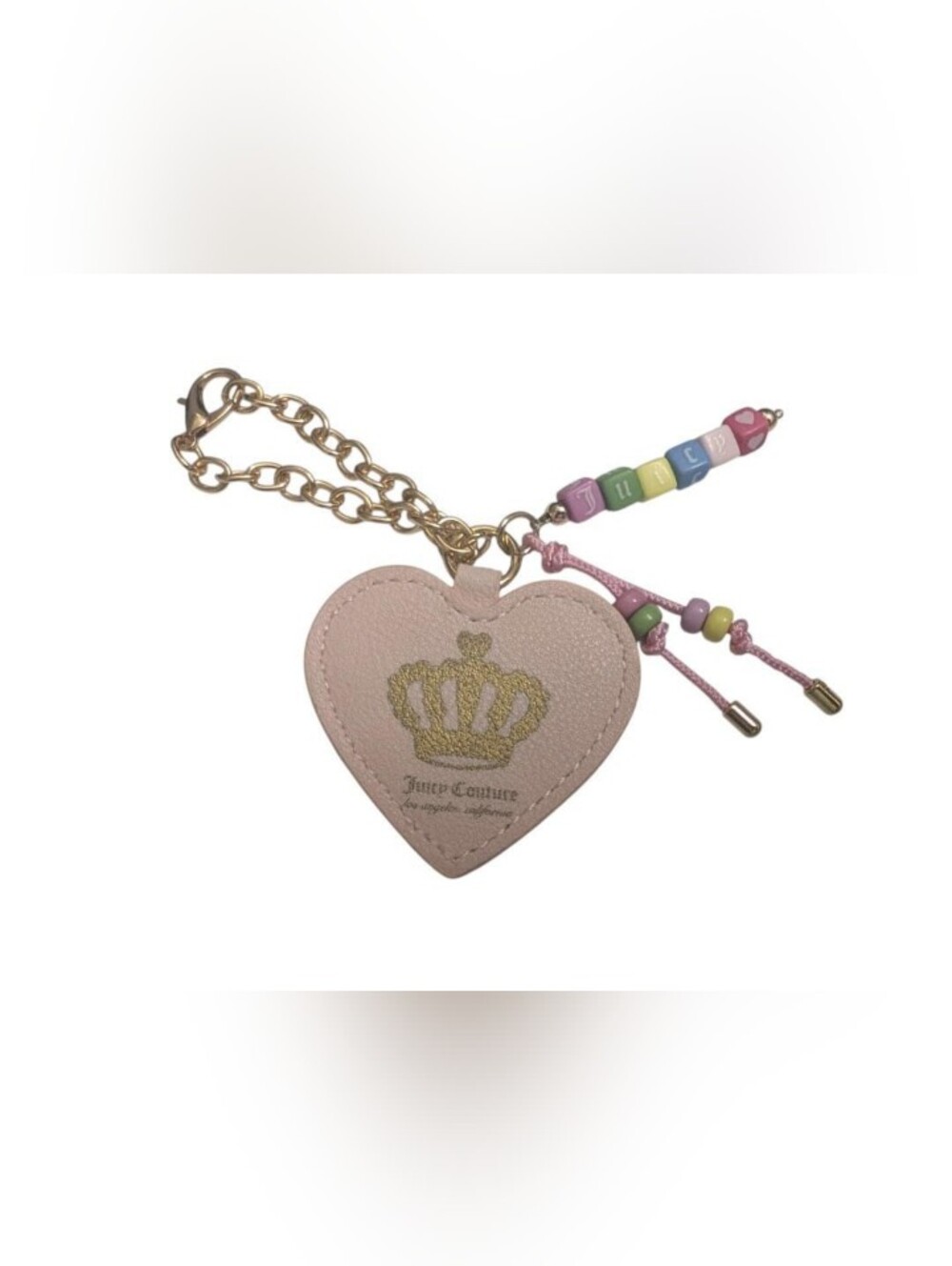 Juicy Couture Heart Keychain Charm in Light Pink with Pastel Beads